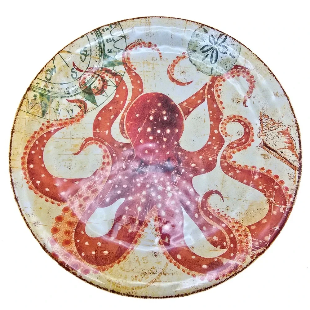 Pier 1 Imports Melamine Coastal Salad Plate Set Crab Turtle Seahorse Octopus 9in